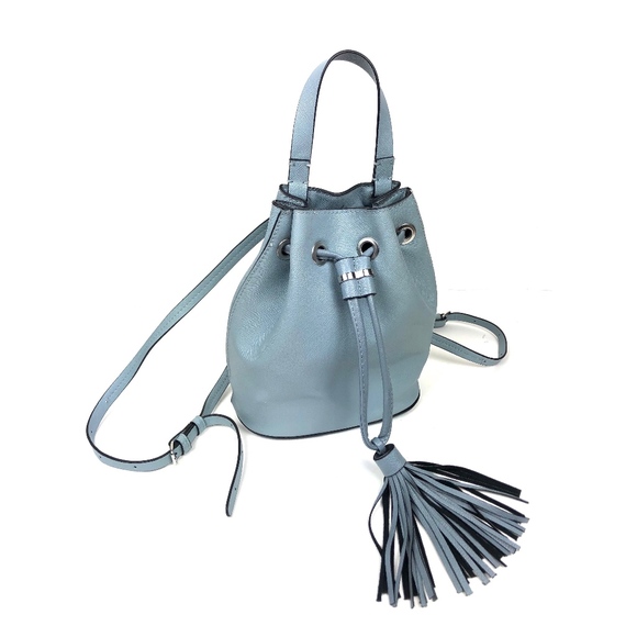 H&M Handbags - Blue Faux Leather Mini Backpack With Tassel